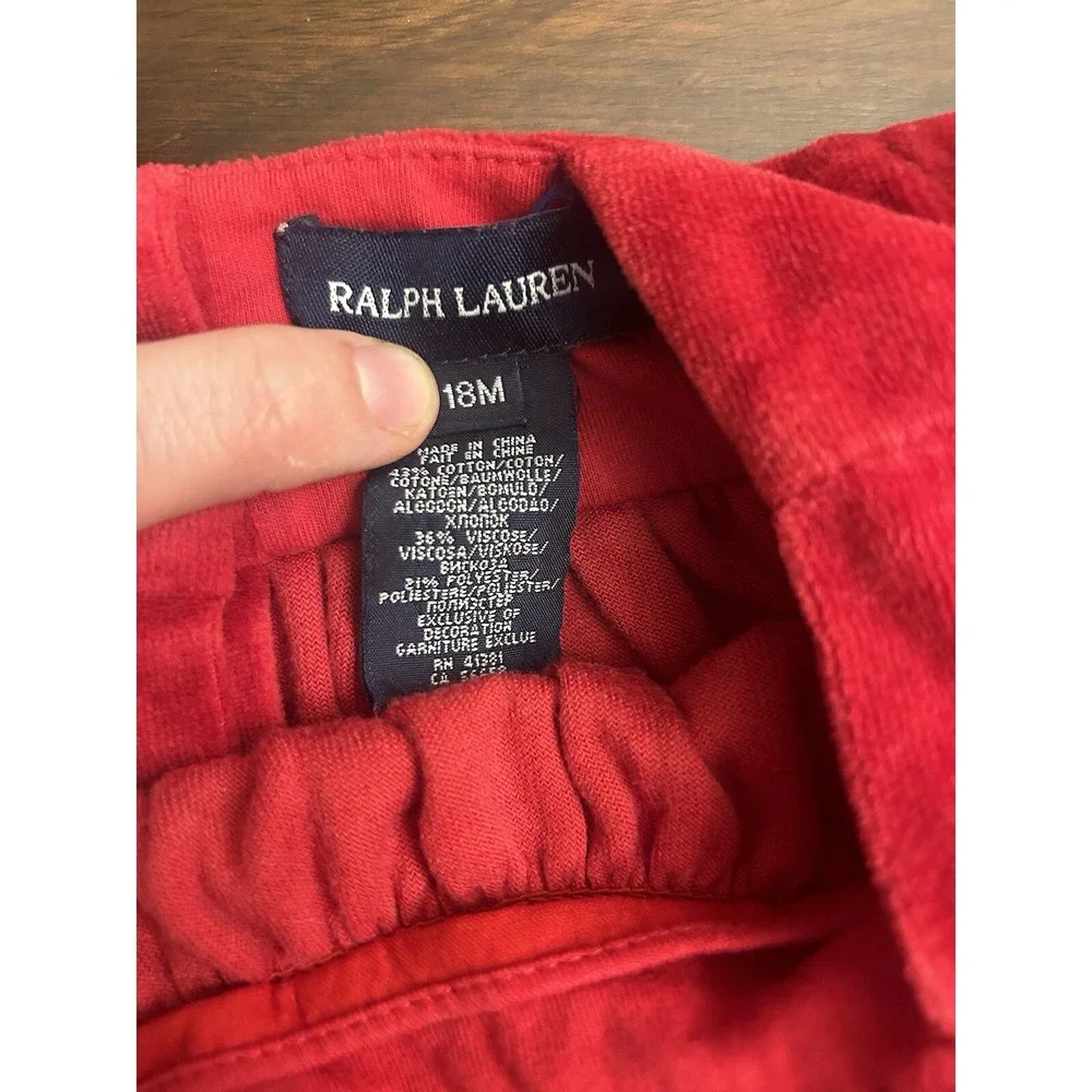 Ralph Lauren Red Velour Special Occasion Long Sleeve Dress 18 Months